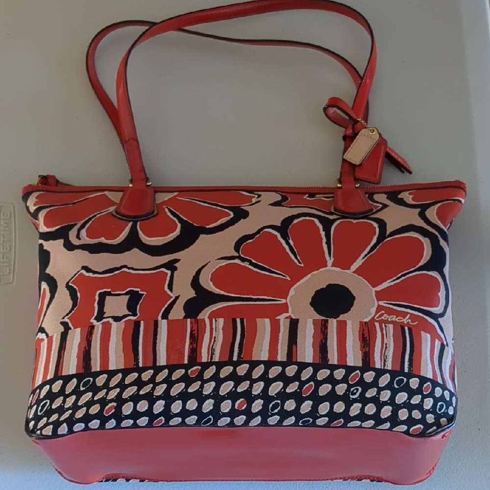 Coach Red Poppy Floral Shoulder Bag